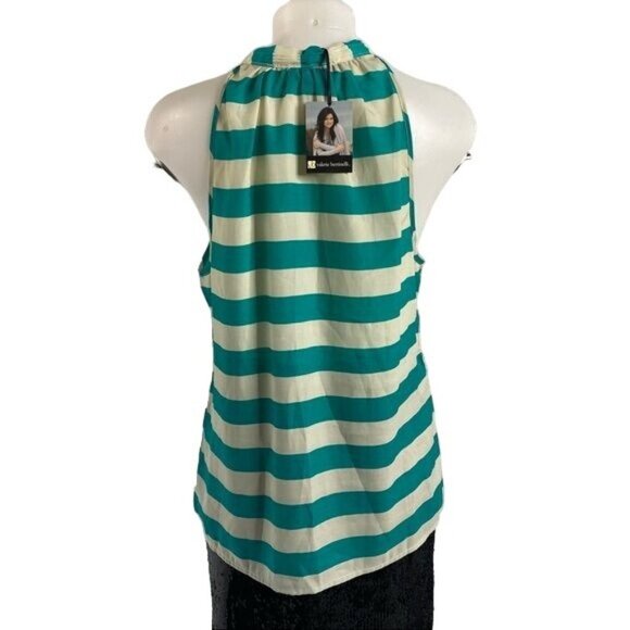 Valerie Bertinelli Turquoise Beige Striped Halter Tank Size L - Picture 8 of 8